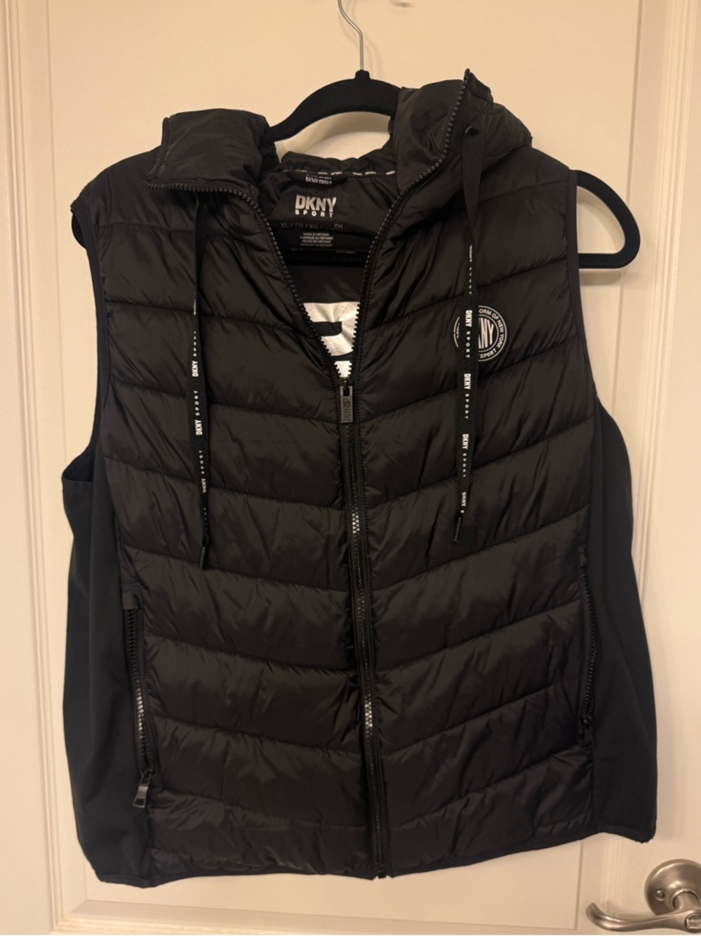 DKNY Black Quilted Hooded Vest